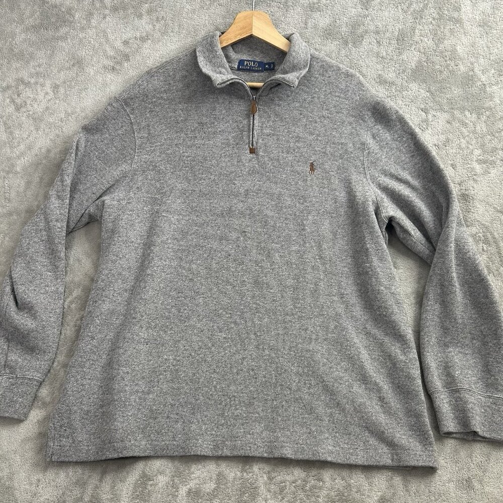 Polo Ralph Lauren 1/4 Zip Sweater Mens XL Gray Knit Estate Rib Flesh Pony Preppy